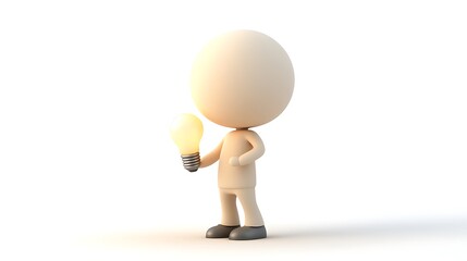 A 3D illustration of a person holding a glowing lightbulb symbolizes innovation and creative solutions.