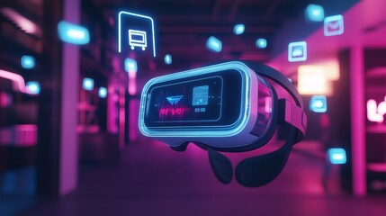 Futuristic Virtual Reality Headset in Neon Lights