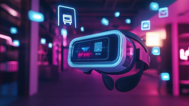 Futuristic Virtual Reality Headset in Neon Lights