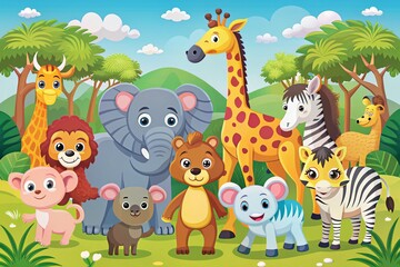 Colorful Vector Illustrations of Various Zoo Animals in a Fun and Playful Style for Kids' Design