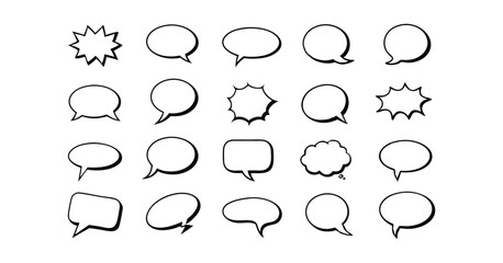 Collection of Blank Speech Bubbles, Different unique Shapes for Comics on white background