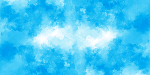Abstract watercolor background with blue and white ink . Aquarelle painted light sky blue shades frame illustration. creative wet ink effect turquoise color watercolor background.