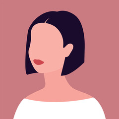 Abstract faceless young woman with short black hair. Abstract portrait. Vector illustration