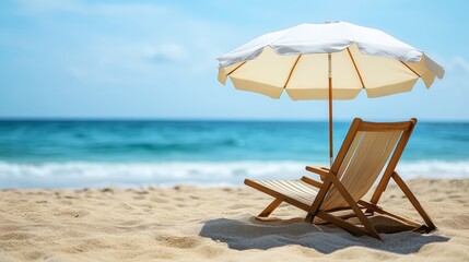 Relaxing Beach Scene with Beach Chair and Umbrella