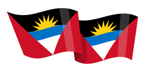 Vector illustration of wavy Antigua and Barbuda flag on transparent background