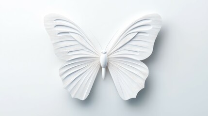 Naklejka premium A white paper butterfly, with delicate wings, sits on a white background.