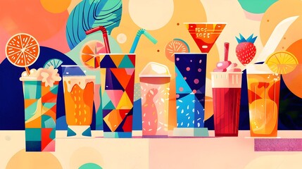 Fototapeta premium Patterned Beverages Collection Geometric of Rejuvenating Drinks