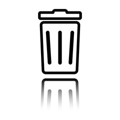 Trashcan simple icon vector. Flat design. Black icon with mirror reflection. White background