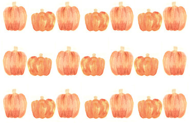 Painted pumpkin watercolor illustration backdrop frame pattern for autumn and Halloween seasonal holidays 