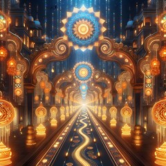 Fototapeta premium DIWALI: Fantastic Path of Light towards Peace, Wisdom and Purity of the Soul, Body and Mind.