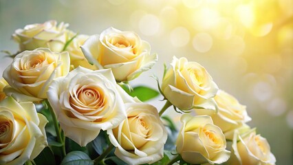 Obraz premium Elegant ivory yellow roses in full bloom silhouette