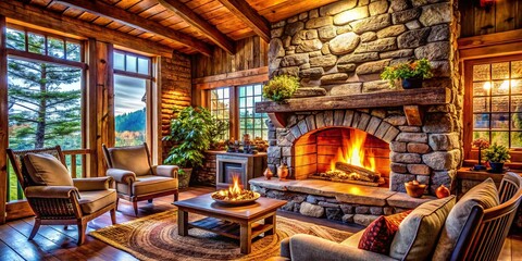 Cozy and Rustic Stone Fireplaces for Warmth and Elegance in Home Interiors and Outdoor Spaces