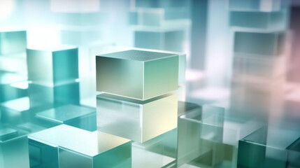 Obraz premium Digital floating green glass cubes in abstract futuristic space, background