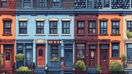 Obraz premium Colorful Row of Townhouses with Windows and Doors