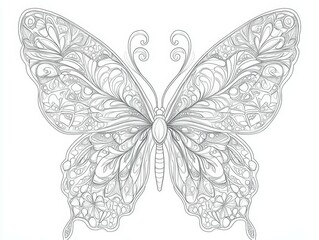 Fototapeta premium Intricate line art butterfly design with floral patterns on its wings.