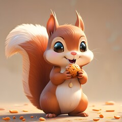 Fototapeta premium Cute 3D Squirrel Holding a Nut Adorable Animal Illustration