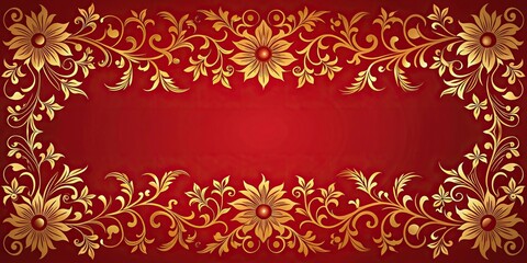 Elegant red background with gold floral ornament