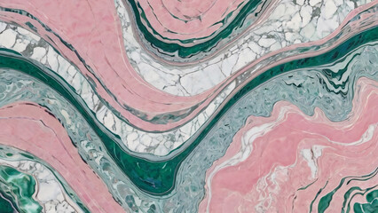 Abstract splash paint surface textures of marble pattern, emerald green and pink waves. Paint colors pattern background design for cover, poster & wallpaper.