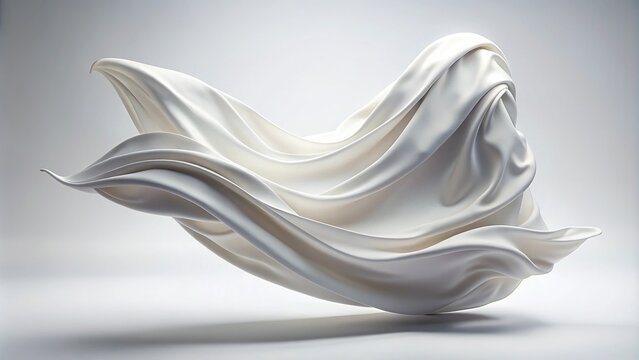 elegant white fabric floating at a tilted angle on white background