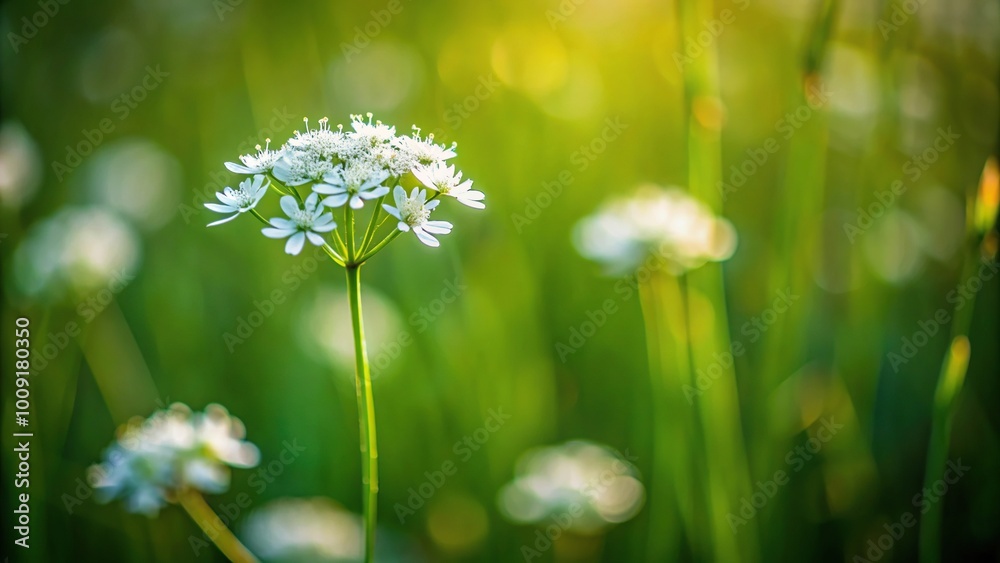 Wall mural Elegant wild white flower surrounded by leading lines in nature