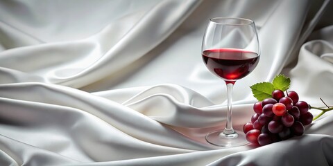 Elegant wine composition on white silk fabric background at a tilted angle