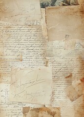Distressed Vintage Script Collage with Handwritten Letters and Postcards, Junk Journal Background