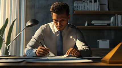 Fototapeta premium A businessman completing due diligence for an acquisition. Generative AI.