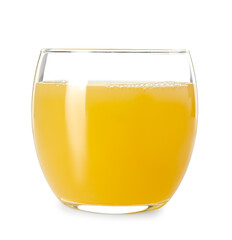 Glass with tasty pineapple juice isolated on white