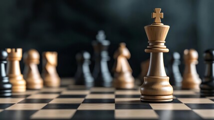 Chess pieces on a board, strategic game.