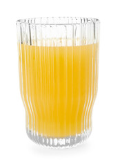 Glass with tasty pineapple juice isolated on white