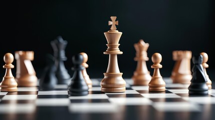 Chess pieces on a board, dark background