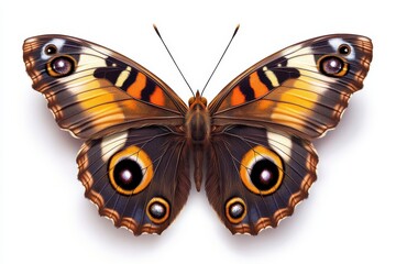 A vibrant butterfly showcasing intricate patterns and stunning colors. Perfect for nature and wildlife themes, white background.