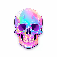 Colorful holographic skull illustration, vibrant and modern design on white background
