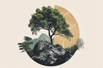 nature and environment collage illustration with trees