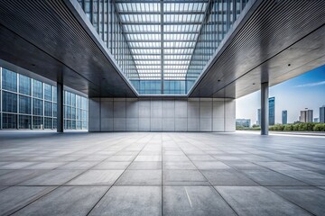 Empty cement floor with steel and modern building exterior