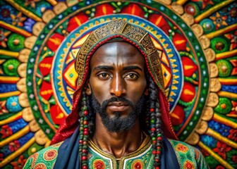 Obraz premium Cultural representation of black Jesus in Ethiopian art showcasing spirituality and religious heritage