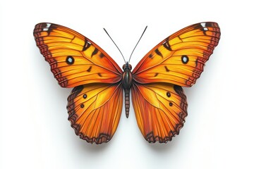 Vibrant orange butterfly showcasing intricate details and striking patterns, perfect for nature and art collections, white background.