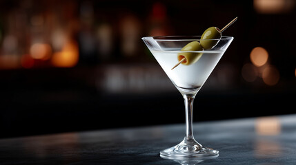 A sleek, crystal-clear Martini in a classic martini glass