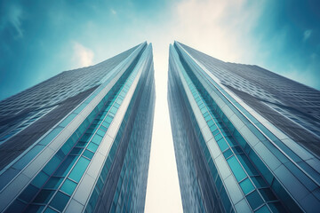 Twin skyscrapers reaching towards the sky