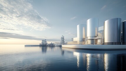 Modern Industrial Complex on a Calm Sea
