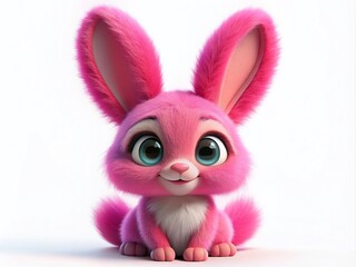 Cute Pink Bunny Cartoon Character with Big Ears and Fluffy Tail, Ideal for Children's Illustrations
