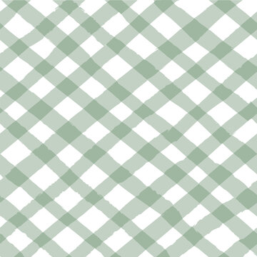 Vector seamless repeat pattern with muted sage green bias gingham check plaid with grunge torn edges. Farmhouse, cottagecore, beige mom projects, farmers market, organic baby products. 