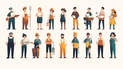 Set of characters of men and women of various professions. People working in various fields of work