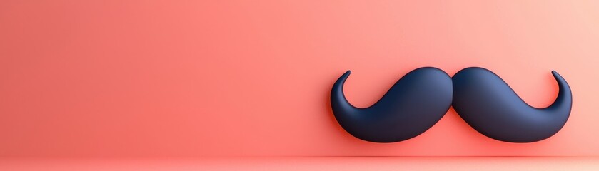 Stylish black mustache against a soft coral backdrop, ideal for trends, fashion, and grooming themes