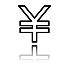 Yen simple icon vector. Flat design. Black icon with mirror reflection. White background