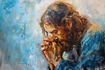 oil painting illustration portrait of Jesus praying