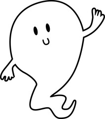 Simpatico fantasma blanco sonriente saludando en png con fondo transparente para Halloween