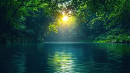 Obraz premium Serene Forest River at Sunset
