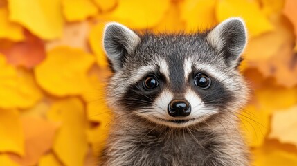 Fototapeta premium Curious Raccoon in Autumn Leaves