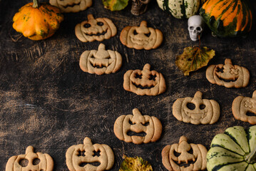 Halloween cookies in shape of jack-o-lantern